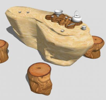 木质树桩茶几SU模型下载_sketchup草图大师SKP模型