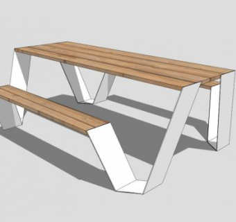 公园简约木质桌椅SU模型下载_sketchup草图大师SKP模型