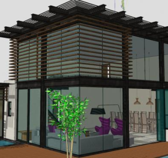 私人豪华别墅带游泳池SU模型下载_sketchup草图大师SKP模型