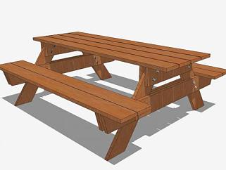 公园木制桌椅SU模型下载_sketchup草图大师SKP模型