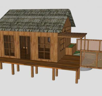 高脚茅草木屋SU模型下载_sketchup草图大师SKP模型
