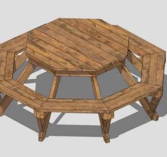 木制八角圆环桌椅SU模型下载_sketchup草图大师SKP模型