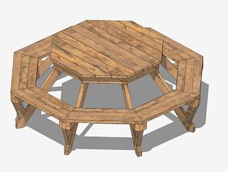 木制八角圆环桌椅SU模型下载_sketchup草图大师SKP模型