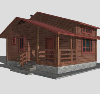 美式小木屋建筑SU模型下载_sketchup草图大师SKP模型