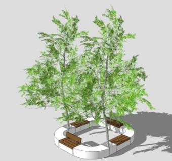 白色圆环树池户外椅SU模型下载_sketchup草图大师SKP模型