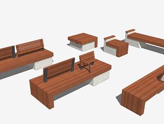 多款木质公园椅SU模型下载_sketchup草图大师SKP模型