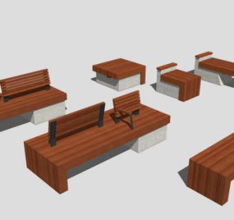 多款木质公园椅SU模型下载_sketchup草图大师SKP模型
