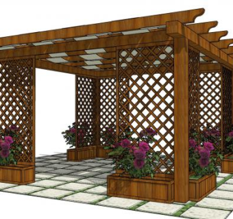 防腐木花架亭子SU模型下载_sketchup草图大师SKP模型