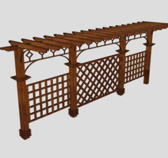防腐木单边廊SU模型下载_sketchup草图大师SKP模型