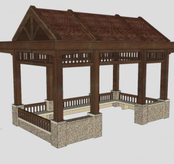 木亭子和座椅SU模型下载_sketchup草图大师SKP模型