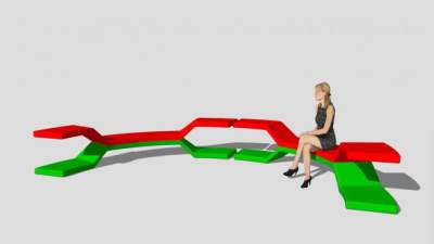 彩色商业街长椅户外椅SU模型下载_sketchup草图大师SKP模型