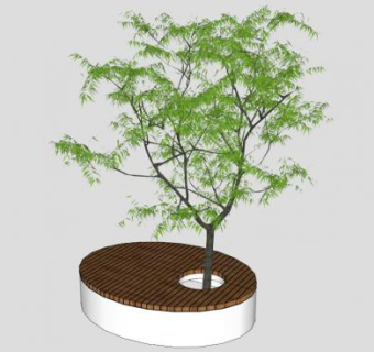 公园简约树池户外椅SU模型下载_sketchup草图大师SKP模型
