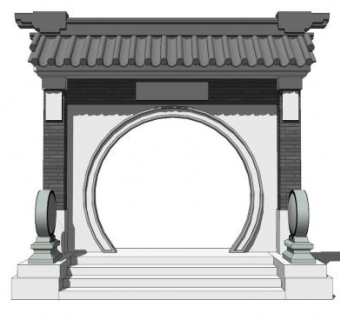 月亮门住宅中式门头SU模型下载_sketchup草图大师SKP模型