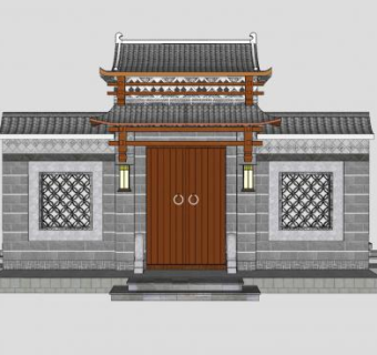 合院住宅中式门头SU模型下载_sketchup草图大师SKP模型