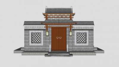 合院住宅中式门头SU模型下载_sketchup草图大师SKP模型