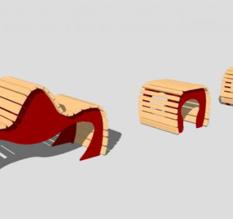 三款木质红色休闲椅SU模型下载_sketchup草图大师SKP模型