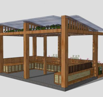 方形廊架SU模型下载_sketchup草图大师SKP模型