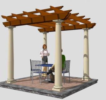 石柱方形廊架SU模型下载_sketchup草图大师SKP模型