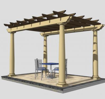 新中式方形廊架设计SU模型下载_sketchup草图大师SKP模型