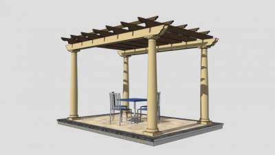 新中式方形廊架设计SU模型下载_sketchup草图大师SKP模型