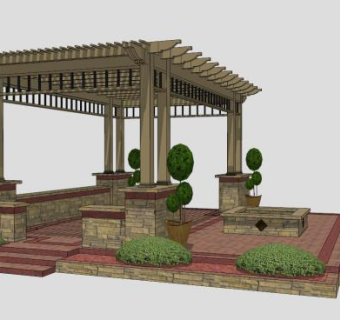 小区木廊架设计SU模型下载_sketchup草图大师SKP模型
