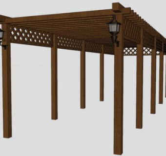 带灯的木制廊架SU模型下载_sketchup草图大师SKP模型