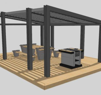 园区灰色廊架SU模型下载_sketchup草图大师SKP模型