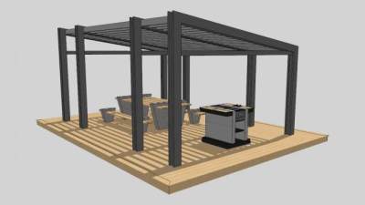 园区灰色廊架SU模型下载_sketchup草图大师SKP模型