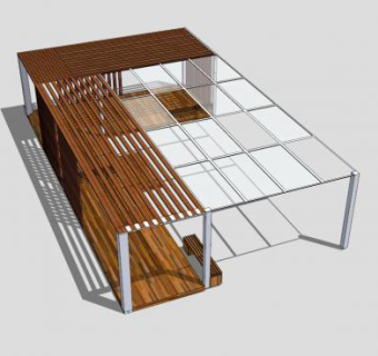 中式小区防腐木廊架SU模型下载_sketchup草图大师SKP模型