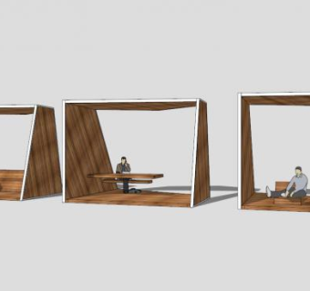 三款新中式方形木廊架设计SU模型下载_sketchup草图大师SKP模型