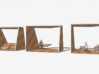 三款新中式方形木廊架设计SU模型下载_sketchup草图大师SKP模型