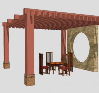 中式景观廊架设计SU模型下载_sketchup草图大师SKP模型