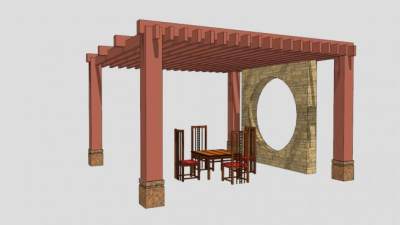 中式景观廊架设计SU模型下载_sketchup草图大师SKP模型