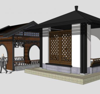 中式古建廊架设计SU模型下载_sketchup草图大师SKP模型