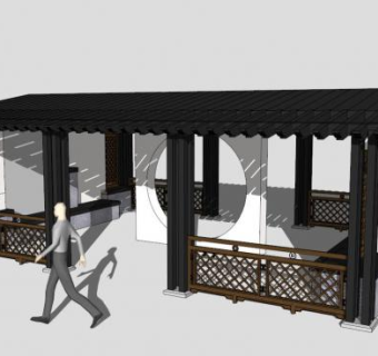 江南风格廊架设计SU模型下载_sketchup草图大师SKP模型