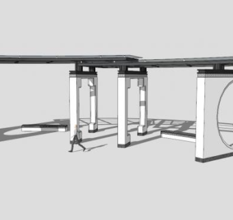 极简江南风格廊架设计SU模型下载_sketchup草图大师SKP模型