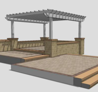 小区白色廊架设计SU模型下载_sketchup草图大师SKP模型
