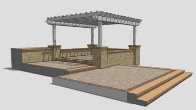 小区白色廊架设计SU模型下载_sketchup草图大师SKP模型