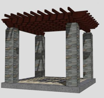石砖方形廊架SU模型下载_sketchup草图大师SKP模型