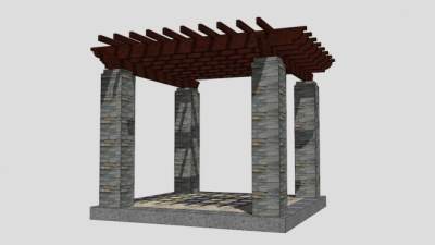 石砖方形廊架SU模型下载_sketchup草图大师SKP模型