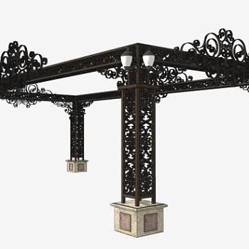 欧式铁艺廊架设计SU模型下载_sketchup草图大师SKP模型