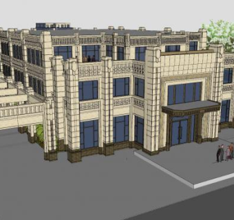 欧式会所建筑平顶屋SU模型下载_sketchup草图大师SKP模型