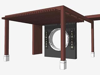新中式木质廊架设计SU模型下载_sketchup草图大师SKP模型