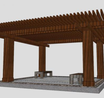 中式木质廊架设计SU模型下载_sketchup草图大师SKP模型
