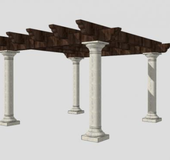 新中式方形石柱廊架SU模型下载_sketchup草图大师SKP模型