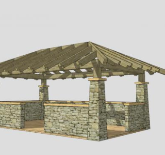 防腐木景观廊架SU模型下载_sketchup草图大师SKP模型