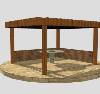 中式木廊架SU模型下载_sketchup草图大师SKP模型