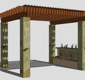 中式景观廊架SU模型下载_sketchup草图大师SKP模型