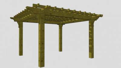 木质景观廊架SU模型下载_sketchup草图大师SKP模型