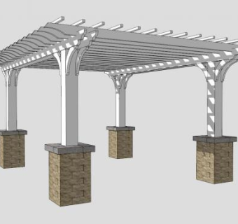 白色景观廊架SU模型下载_sketchup草图大师SKP模型